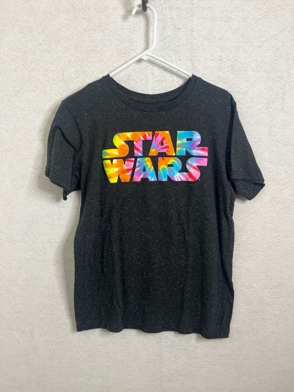 Star Wars Tie Dye Logo Graphic Tee Black Speckled T-Shirt Size L